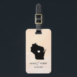 Wisconsin Map Wedding Luggage Tag, Custom Gift Luggage Tag<br><div class="desc">These state luggage tags make the perfect wedding gift tags or welcome bag tags. Tie it to your gift instead of a typical paper gift tag, and they can use it for months and years to come. Tags have a peach apricot watercolor background. To place the heart at the wedding...</div>