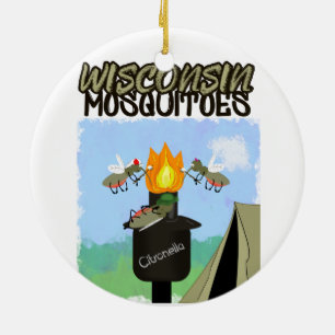 Wisconsin Mosquitoes Cartoon - Camping by Tiki Ceramic Ornament