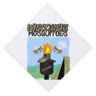 Wisconsin Mosquitoes Cartoon - Camping by Tiki Graduation Cap Topper