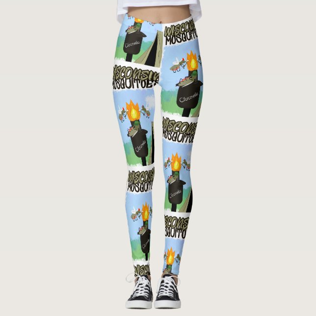 Wisconsin Mosquitoes Cartoon - Camping by Tiki Leggings (Front)