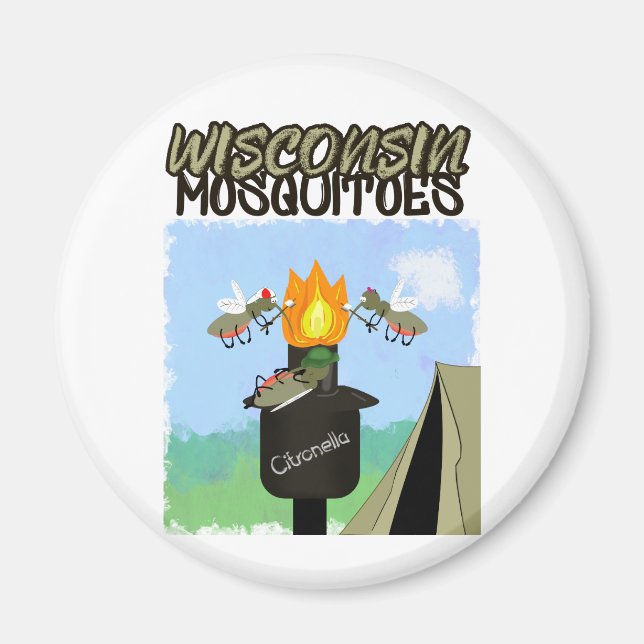 Wisconsin Mosquitoes Cartoon - Camping by Tiki Magnet (Front)