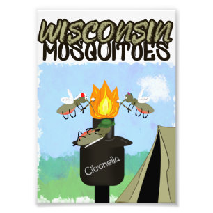 Wisconsin Mosquitoes Cartoon - Camping by Tiki Photo Print
