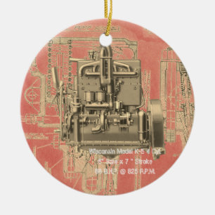 Wisconsin Motor Milwaukee Wisconsin Engine Early Ceramic Ornament