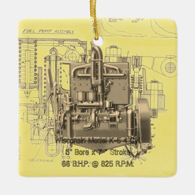 Wisconsin Motor Milwaukee Wisconsin Engine Early K Ceramic Ornament (Front)