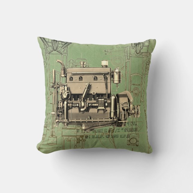 Wisconsin Motor Milwaukee Wisconsin gas engine B-3 Throw Pillow (Front)