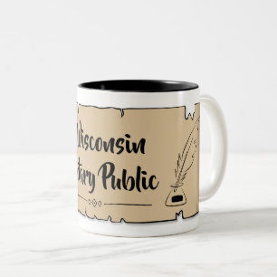 Wisconsin Notary Public Scroll Feather Quill Two-Tone Coffee Mug
