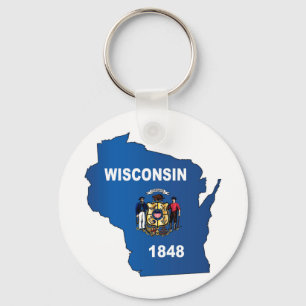Wisconsin Outline Map And Flag Keychain