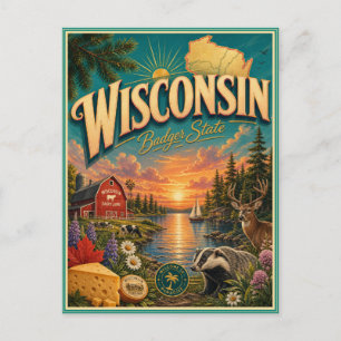 Wisconsin Retro Travel Souvenir Postcard