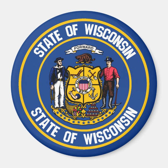 Wisconsin Round Emblem Magnet (Front)