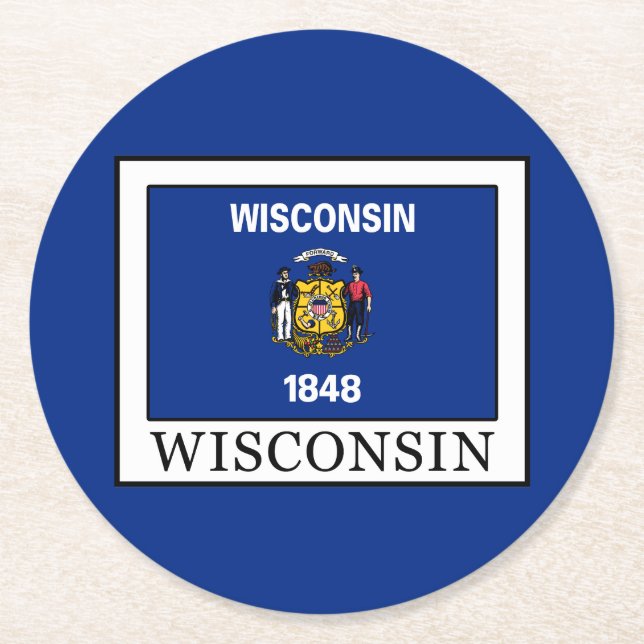 Wisconsin Round Paper Coaster (Front)