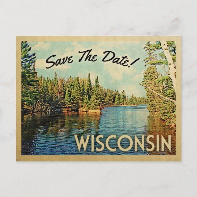 Wisconsin Save The Date Vintage Lake Postcards (Front)
