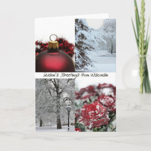 Wisconsin Season's Greetings - Red Winter collage Holiday Card