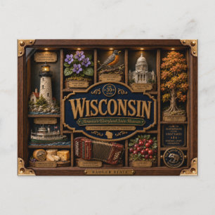 Wisconsin Shadow Box 3D Figurine State Postcard