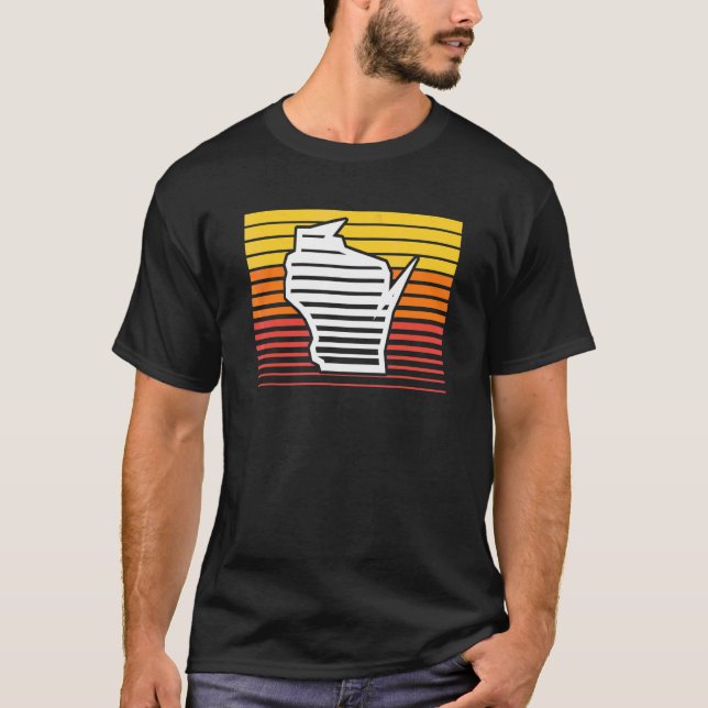 Wisconsin Shape Retrowave Throwback Gradient T-Shirt (Front)