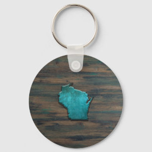Wisconsin Shape Teal Keychain