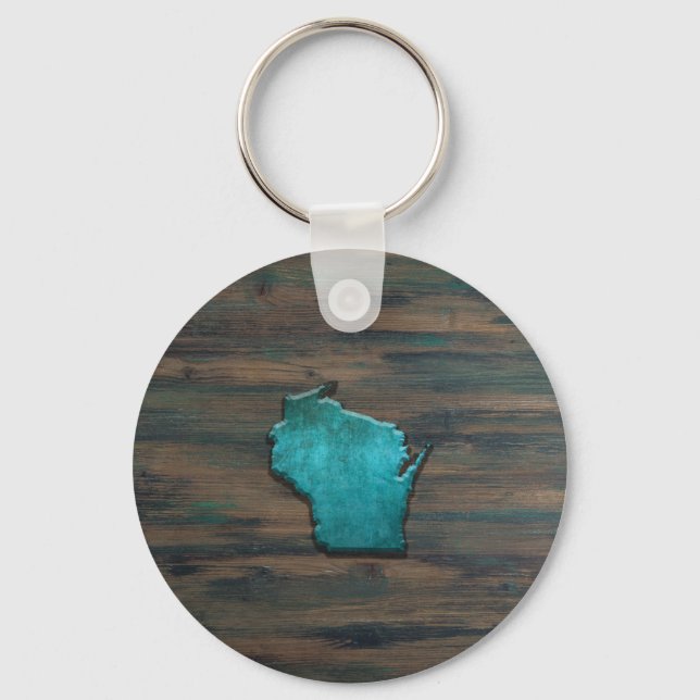 Wisconsin Shape Teal Keychain (Front)