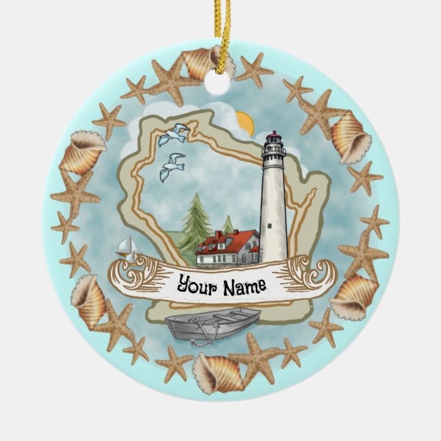 Wisconsin Shells Lighthouse Ornament (Front)