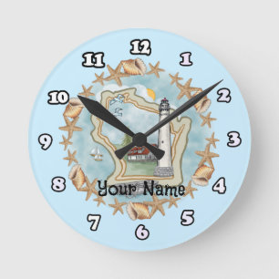 Wisconsin Shells Lighthouse  Round Clock