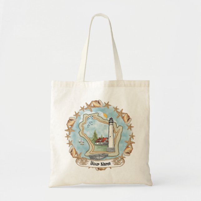 Wisconsin Shells Lighthouse Tote Bag (Front)