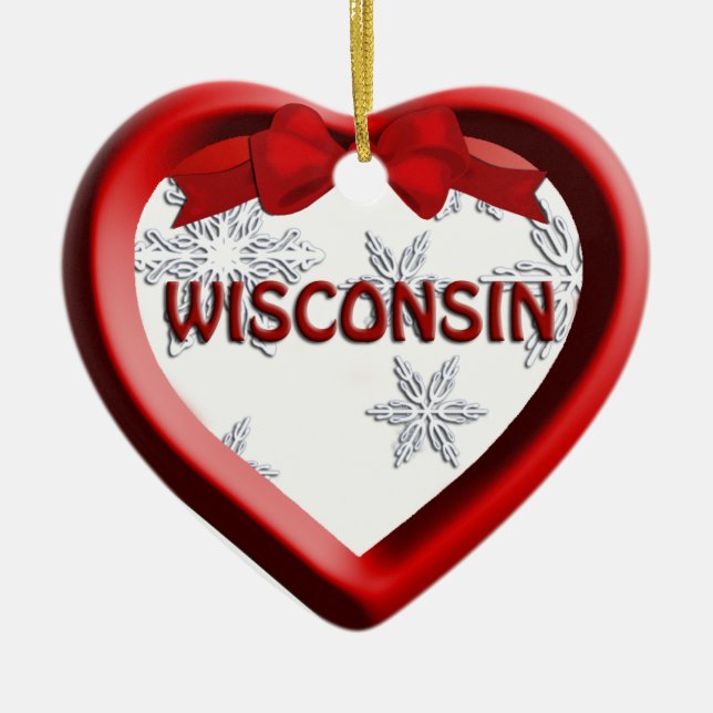 Wisconsin Snowflake Heart Christmas Ornament (Front)