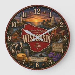 Wisconsin State America's Dairyland Large Clock