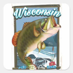 Wisconsin State fishing poster Square Sticker