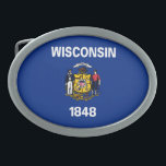 Wisconsin State Flag Belt Buckle<br><div class="desc">Patriotic Wisconsin state flag.</div>