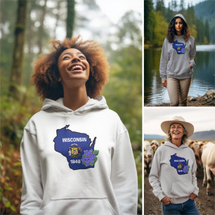 Wisconsin State Flag & Flower Common Blue Violet Hoodie