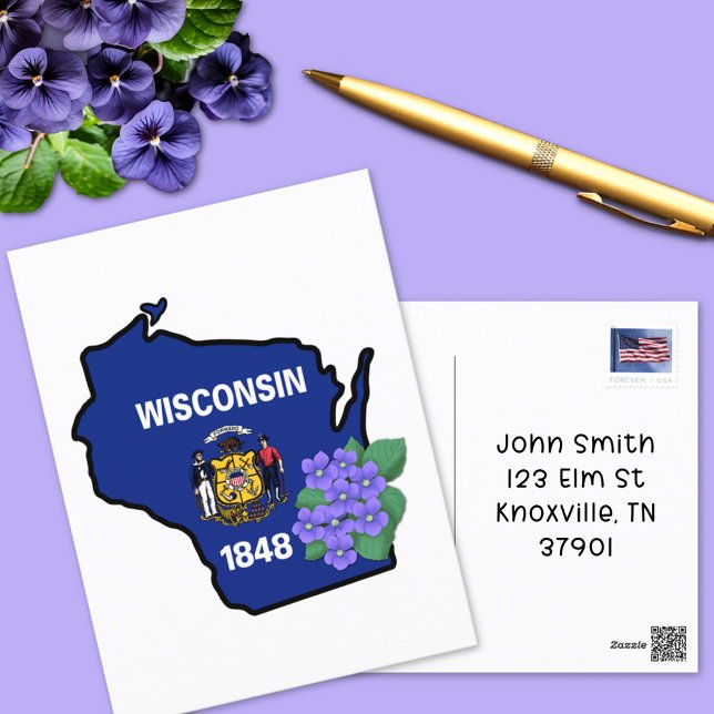 Wisconsin State Flag & Flower Common Blue Violet Postcard (Creator Uploaded)