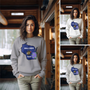 Wisconsin State Flag & Flower Common Blue Violet Sweatshirt