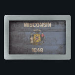 Wisconsin State Flag on Old Wood Grain Rectangular Belt Buckle<br><div class="desc">Wisconsin State Flag on Old Wood Grain Feel free to modify the design according to your own preferences. You may change the design location, orientation, background colours and size. Also, you may add your own text, or slogan set its font, location and size, all in order to create the ultimate...</div>