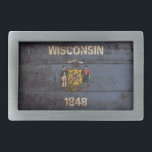 Wisconsin State Flag on Old Wood Grain Rectangular Belt Buckle<br><div class="desc">Wisconsin State Flag on Old Wood Grain Feel free to modify the design according to your own preferences. You may change the design location, orientation, background colours and size. Also, you may add your own text, or slogan set its font, location and size, all in order to create the ultimate...</div>