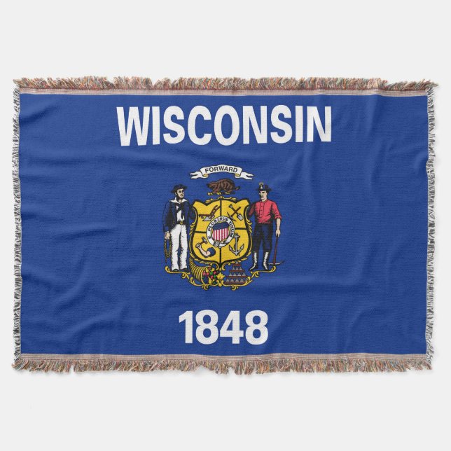 Wisconsin State Flag Print Patriotic Throw Blanket (Front)