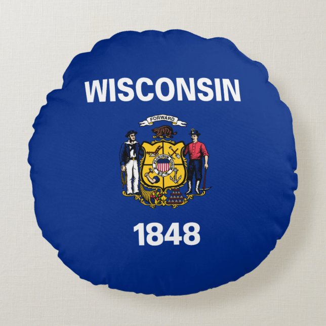 Wisconsin State Flag Round Pillow (Front)