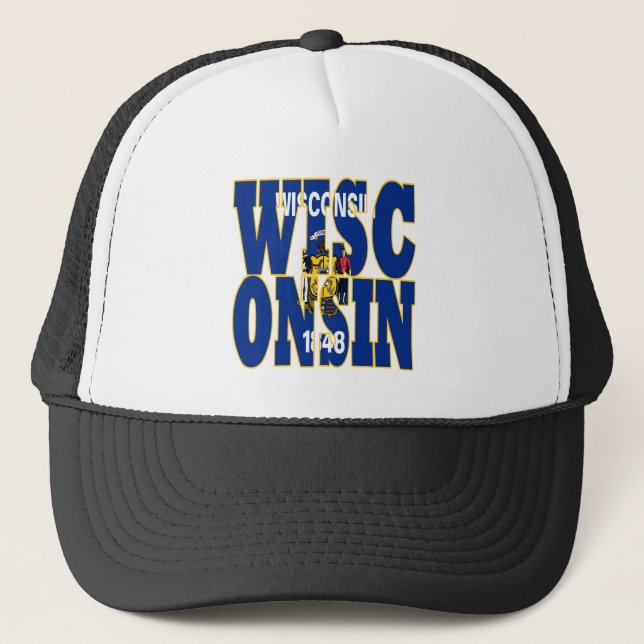 Wisconsin state flag text trucker hat (Front)
