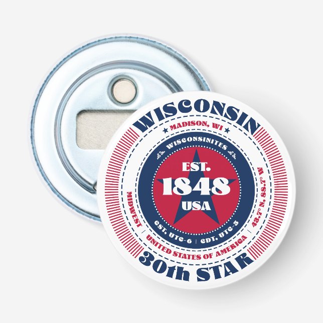 Wisconsin State Information Circle Bottle Opener (Front)