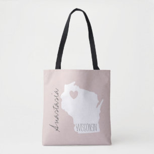 Wisconsin state  map  personalize name tote bag