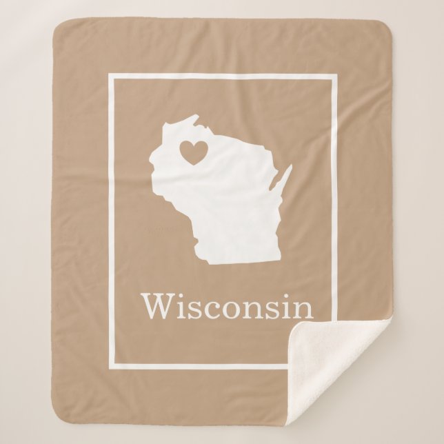 Wisconsin state map with heart shape sherpa blanket (Front)