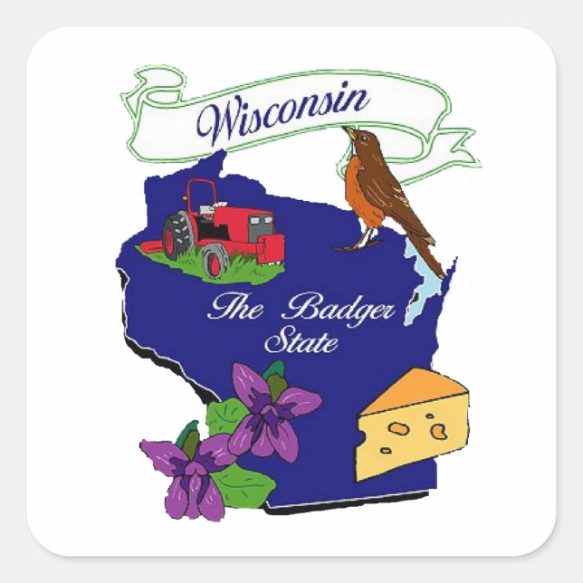 Wisconsin State Square Sticker (Front)