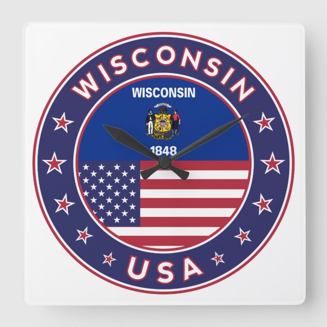 Wisconsin sticker,phone case, tote bag square wall clock (Front)