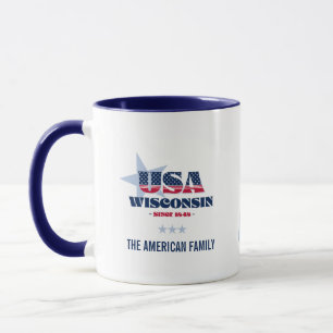 Wisconsin USA 1848 Blue Star Personalized Mug