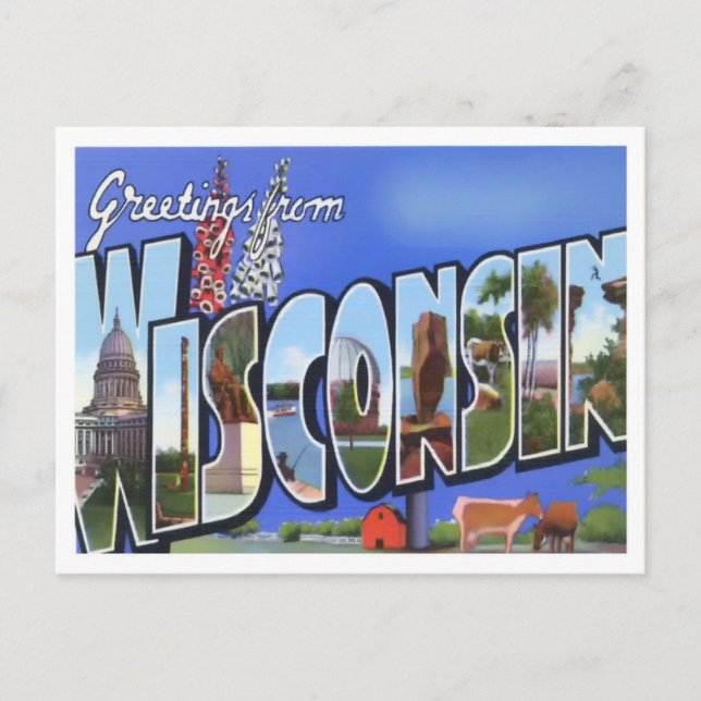 Wisconsin Vintage Big Letters Postcard (Front)