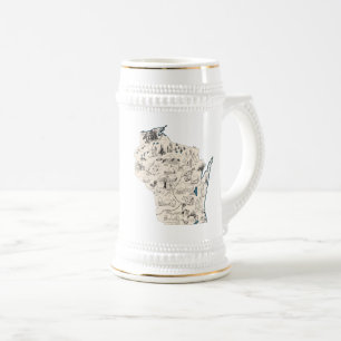 Wisconsin Vintage Picture Map Beer Stein