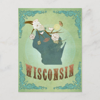 Wisconsin Vintage State Map – Green Postcard
