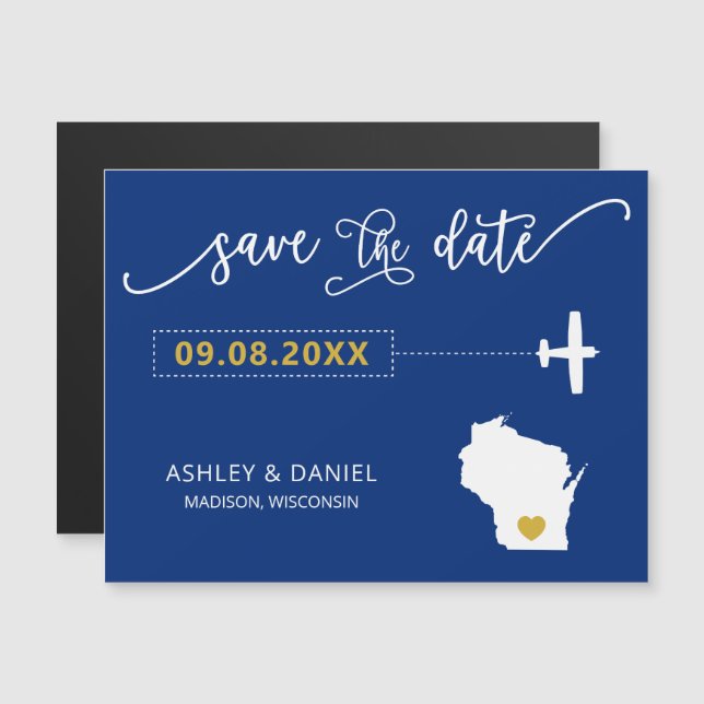 Wisconsin Wedding Enregistrer la Carte de la Date, (Devant / Derrière)