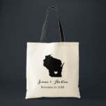 Wisconsin Wedding Welcome Tote Bag<br><div class="desc">Welcome out of town wedding guests with a bag full of snacks and treats personalized with the state where you're getting married and the bride and groom's names and wedding date. Click Customize It to move the heart to show any city or location on the state map. Use the design...</div>