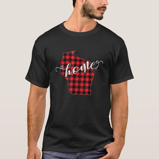 Wisconsin WI State Outline Home Winter Red Buffalo T-Shirt (Front)