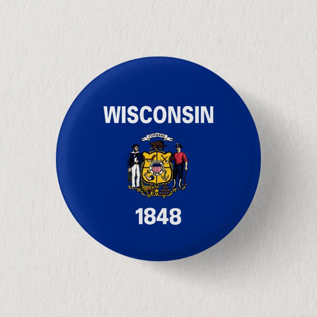 Wisconsinite Flag, Flag of Wisconsin 1 Inch Round Button (Front)