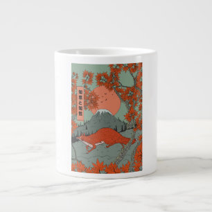 Wisdom and intelligence vintage Japanese fox art . Large Coffee Mug
