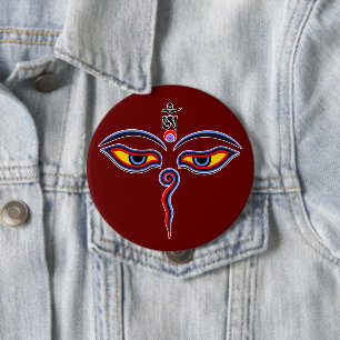 Wisdom Eyes Of Buddha - Bodhnath temple eyes 4 Inch Round Button